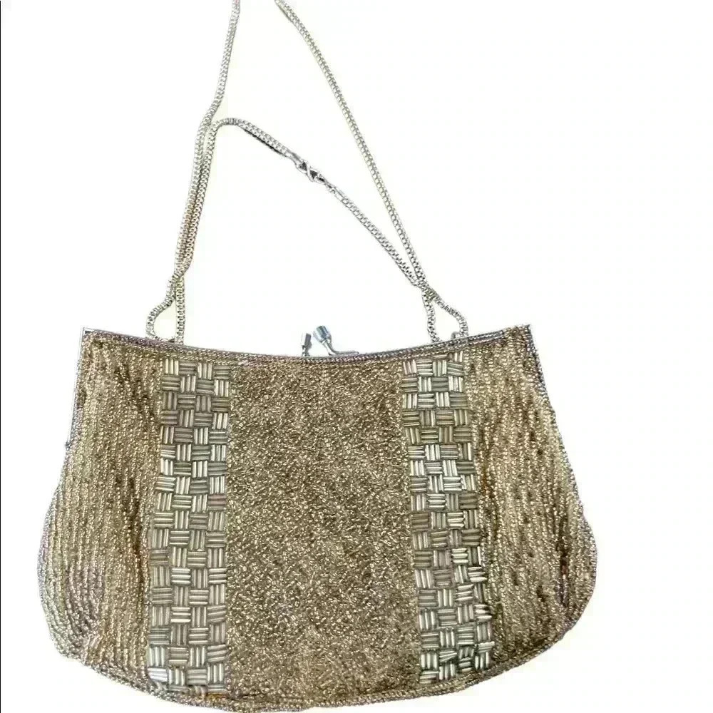 Vintage Gold Beaded purse - made in Hong Kong